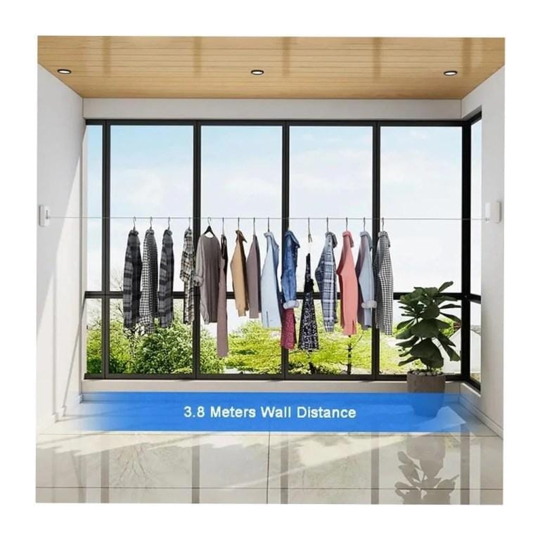 Retractable Clothes Line 4.2m Wall Mounted – Stainless Steel Indoor Outdoor Drying Line with Punch & No-Drill Mounting
