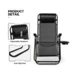 Zero Gravity Chair – Folding Outdoor Recliner Lounge Chair with Tray, Adjustable Headrest & Locking System, Black