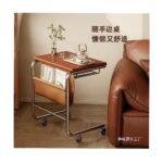 Quality C-Shaped Sliding Side Table with Wheels & Storage Strap – 2-Tier End Table