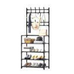 New Simple Stainless Steel Floor Clothes Rack with 4 Layer Shoe Storage – Black or White, 80x26.5x154cm