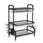 3-Tier Black Dish Drying Rack with Removable Drain Trays