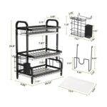 3-Tier Black Dish Drying Rack with Removable Drain Trays