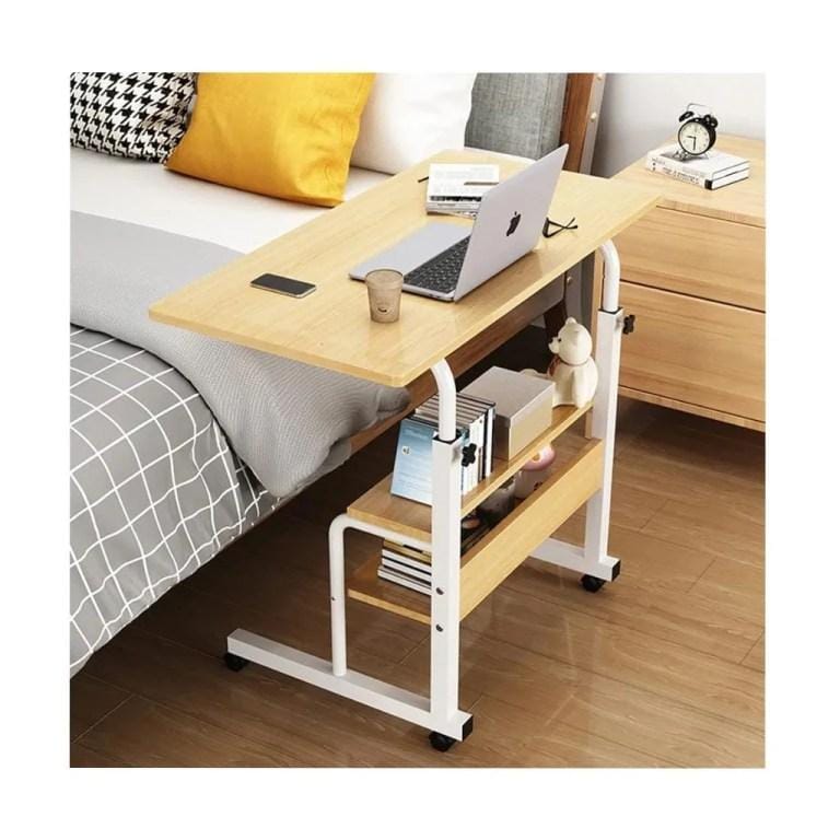 Adjustable Laptop Table – Overbed Table, Adjustable Height & Storage, Mobile Bedside Lap Desk with Wheels