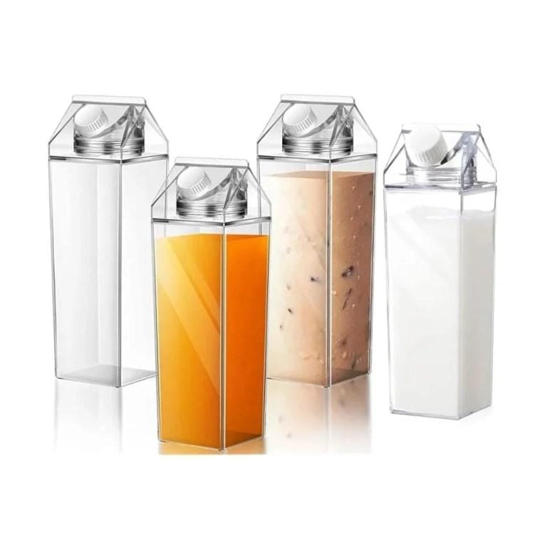 5pcs 1Litre Plastic Reusable Milk/ Juice Bottle, BPA-Free Leakproof Reusable Square Juice Containers