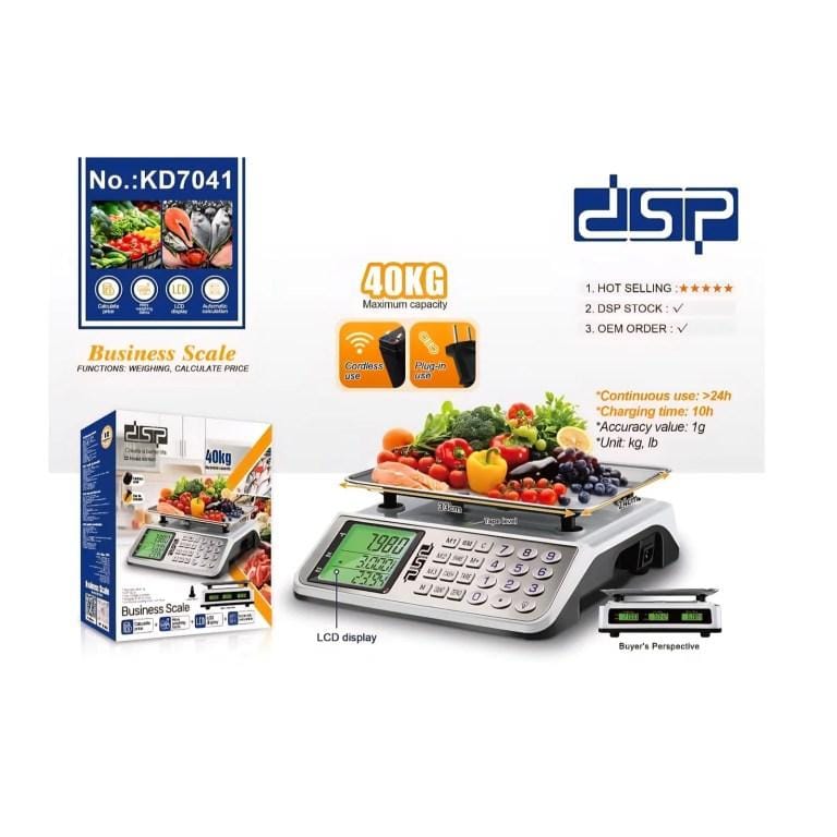 DSP KD7041 40kg Double Sided Digital Price Computing Scale – LCD Display, Cordless & Rechargeable