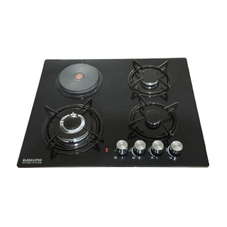 Globalstar 60cm Built-In Hob | 3 Gas Burners + 1 Electric Plate | Tempered Glass GE6001GB