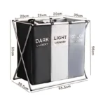 4 Compartments Large Laundry Basket –Foldable Oxford Fabric Organizer - Black + Beige + Grey