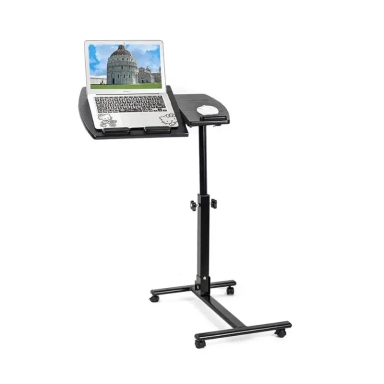Adjustable Folding Laptop Table – Mobile Rolling Desk with Tiltable Top, Height Adjustable Bedside Computer Workstation