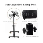 Adjustable Folding Laptop Table – Mobile Rolling Desk with Tiltable Top, Height Adjustable Bedside Computer Workstation