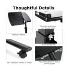 Adjustable Folding Laptop Table – Mobile Rolling Desk with Tiltable Top, Height Adjustable Bedside Computer Workstation