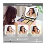 Portable Travel Makeup Organizer Cosmetic Bag– Travel Cosmetic Brush Storage Kit with Removable 3-Color LED Lighted Mirror