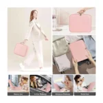 Portable Travel Makeup Organizer Cosmetic Bag– Travel Cosmetic Brush Storage Kit with Removable 3-Color LED Lighted Mirror