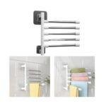 Wall-Mounted Punch Free Towel Holder Bar, 5-Bar Swivel Towel Rack Holder – Space Aluminum, Rotatable, No-Drill Installation