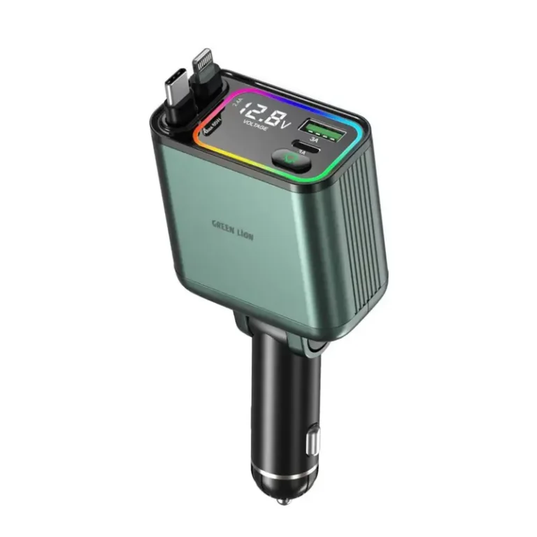 Green Lion Retractable 90W Car Charger with Dual Retractable Cables, PD 65W