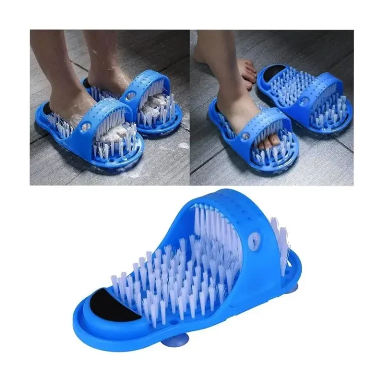 Shower Foot Scrubber Massager – Exfoliating Foot Cleaner Slipper with Soft Bristles, Pumice Stone & Suction Cups
