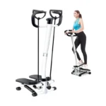 Mini Stepper with Handlebar & LCD Monitor – Compact Hydraulic Fitness Stepper with Adjustable Height, Resistance Bands