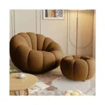 Creative Round Pumpkin Chair with Stool, Lazy Sofa Chair – Lamb Fleece Ottoman & Floor Chair with Footrest