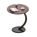 Round End Table | Modern C-Shaped Side Table with Metal Frame & Wooden Top – 40×40×60 cm