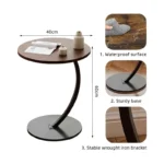 Round End Table | Modern C-Shaped Side Table with Metal Frame & Wooden Top – 40×40×60 cm