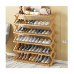 Extra Large Foldable 6-Tier Free Standing Bamboo Shoe Rack