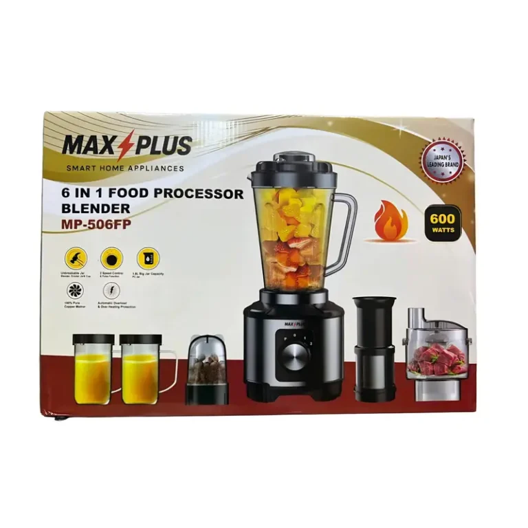 Max Plus 6-in-1 Food Processor Blender – 600W, 1.5L Unbreakable Jar, Juicer, Grinder & Chopper MP-506FP