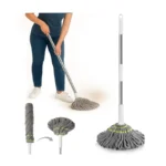 Self-Wringing Easy Squeeze Twist Mop – Strong Water Absorption, Stainless Steel Handle, Reusable Fiber Mop Head