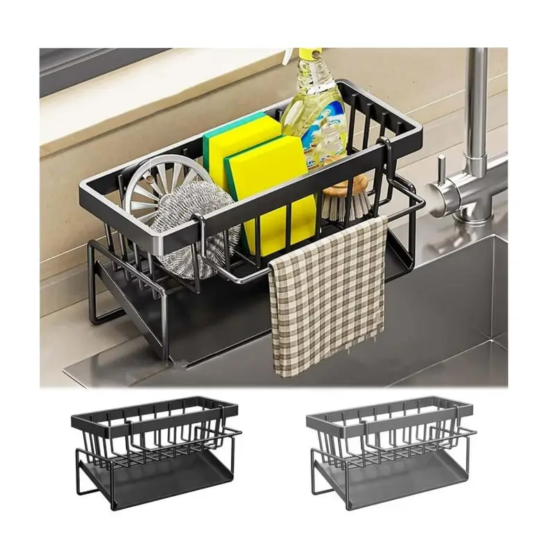 Sponge drainer1 Kitchen Sink Caddy – Stainless Steel Self-Draining Sponge Holder & Organizer
