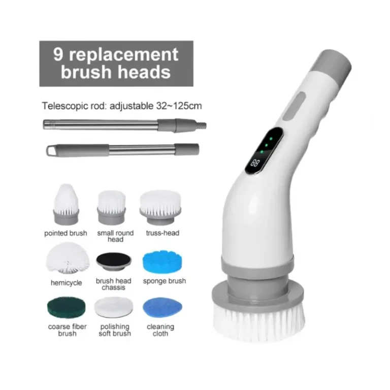 9-in-1 Electric Spin Scrubber Cleaning Brush with 9 Replaceable Heads & Telescopic Handle – 1800mAh