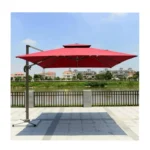 3×3m Large Cantilever Outdoor Canvas Umbrella Canopy - 360° Rotating & Adjustable Garden Parasol