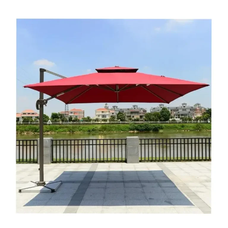 3×3m Large Cantilever Outdoor Canvas Umbrella Canopy - 360° Rotating & Adjustable Garden Parasol