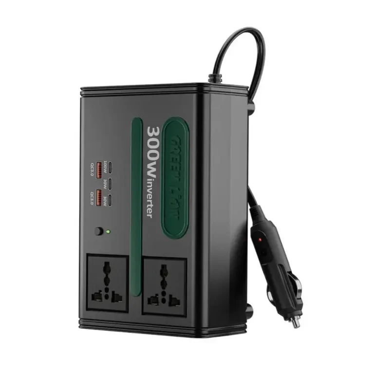 Green Lion GC-300 Car Inverter – 300W, 7-in-1 Multiport, PD100W + PD30W, Dual AC Sockets, Built-in Cooling Fan & Safety Fuse