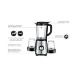 Kenwood BLM45.240SS 3-in-1 Glass Blender – 1000W, 2L Glass Jar, Grinder & Chopper Mills, Ice Crush