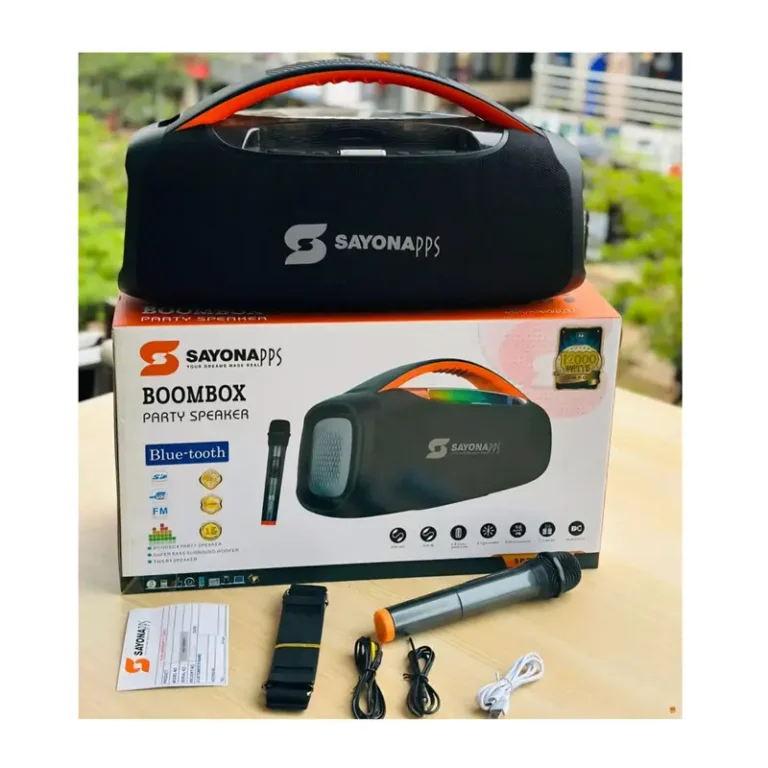 Sayona SPT-1328BT Rechargeable Boombox Party Speaker with Wireless Microphone – 12000W