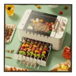 Indoor BBQ Kebab Skewers Grill – Smokeless Auto Rotating Electric Barbecue Grill with Rotisserie, 3-In-1 Tabletop Grill with Dual-Zone 1000W