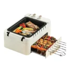 Indoor BBQ Kebab Skewers Grill – Smokeless Auto Rotating Electric Barbecue Grill with Rotisserie, 3-In-1 Tabletop Grill with Dual-Zone 1000W
