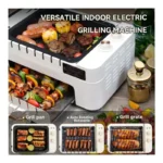 Indoor BBQ Kebab Skewers Grill – Smokeless Auto Rotating Electric Barbecue Grill with Rotisserie, 3-In-1 Tabletop Grill with Dual-Zone 1000W