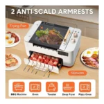 Indoor BBQ Kebab Skewers Grill – Smokeless Auto Rotating Electric Barbecue Grill with Rotisserie, 3-In-1 Tabletop Grill with Dual-Zone 1000W