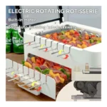 Indoor BBQ Kebab Skewers Grill – Smokeless Auto Rotating Electric Barbecue Grill with Rotisserie, 3-In-1 Tabletop Grill with Dual-Zone 1000W