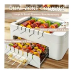 Indoor BBQ Kebab Skewers Grill – Smokeless Auto Rotating Electric Barbecue Grill with Rotisserie, 3-In-1 Tabletop Grill with Dual-Zone 1000W