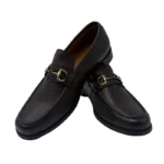 Men’s Black Gentle Leather Horsebit Loafer Shoes – Classic Slip-On Dress Shoes with Gold Hardware