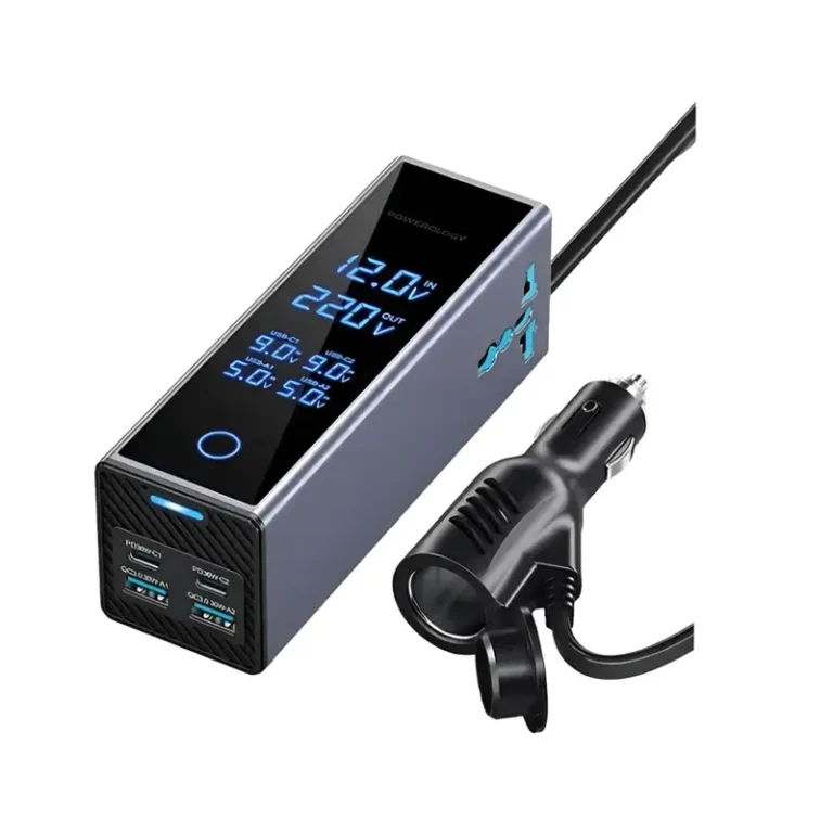 Powerology 2AC Socket Universal 300W Car Power Inverter – Digital Display, PD 36W, 4 Ports, 220V
