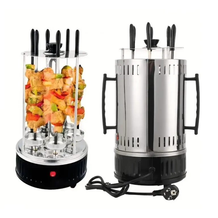 Smoke-Free Vertical Electric Indoor Barbecue Grill – 360° Rotating Doner & Kebab Rotisserie, 1000W, 6 Skewers