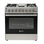 SPJ 80x60cm Cooker 4 Gas + 1 Electric Plate with Electric Oven, Rotisserie & Glass Top Cover