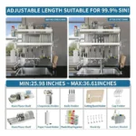 Double Over-the-Sink Dish Drying Rack, 3-Tier Adjustable 304 Stainless Steel Kitchen Organizer