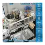 Double Over-the-Sink Dish Drying Rack, 3-Tier Adjustable 304 Stainless Steel Kitchen Organizer
