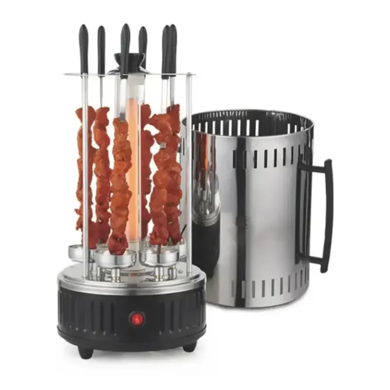 Electric Vertical BBQ Skewer Grill Machine 1000W – Doner Kebab, Gyros & Chicken Rotisserie with 6 Skewers