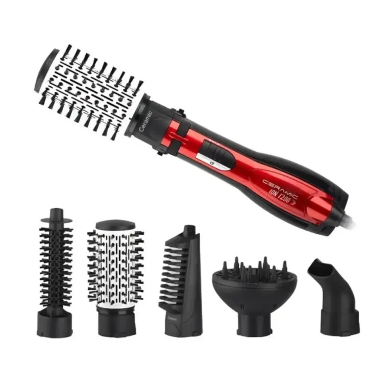RAF Rotative Brush 5-in-1 – Ceramic Ion 1200W (R.416) Hair Dryer & Volumizer with Rotating Brushes, Straightener and Diffuser – Red