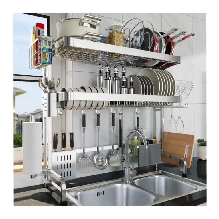Double Over-the-Sink Dish Drying Rack, 3-Tier Adjustable 304 Stainless Steel Kitchen Organizer