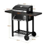 Portable Charcoal Barbecue Grill Trolley with Lid Thermometer, Side Shelves, Wheels & Adjustable Charcoal Tray Outdoor Barbecue Smoker Grill