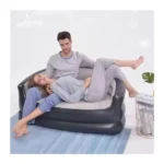Inflatable Double Size Air Sofa Couch PVC Flocked Portable Blow-Up Lounge Chair for Indoor & Outdoor Use Grey/Black